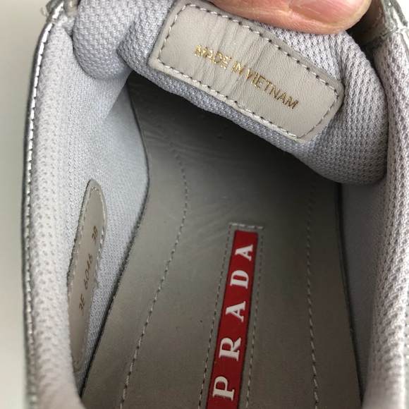 Prada silver leather lace up sneakers - Picture 6 of 11
